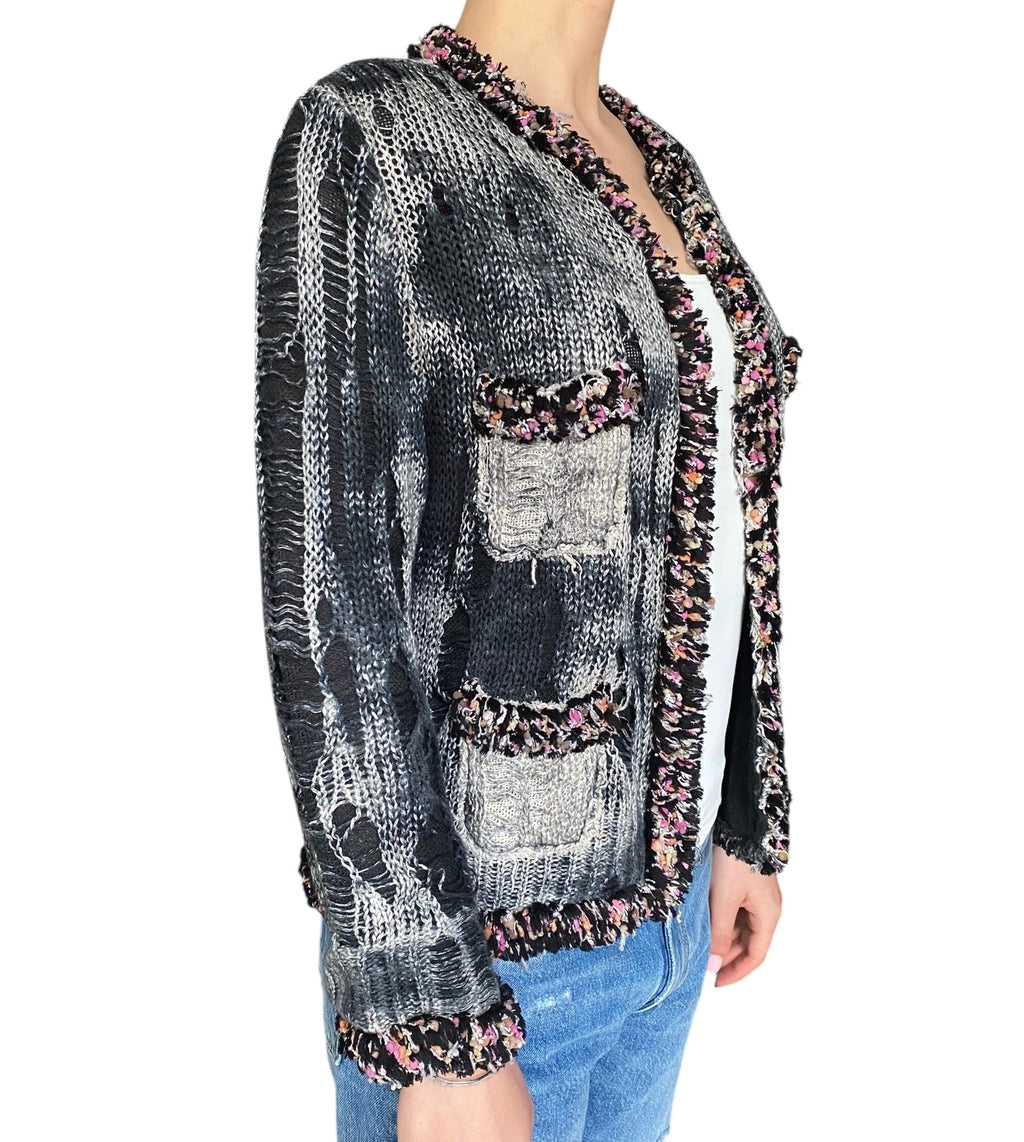 Avant Toi Grey Distressed Tweed igan - L