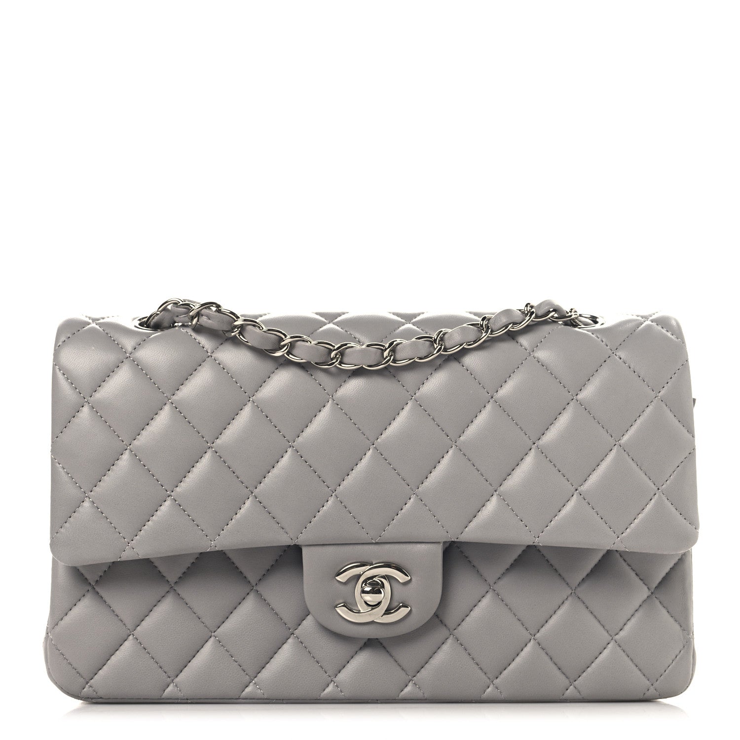 Lambskin Quilted Medium Double Flap Grey