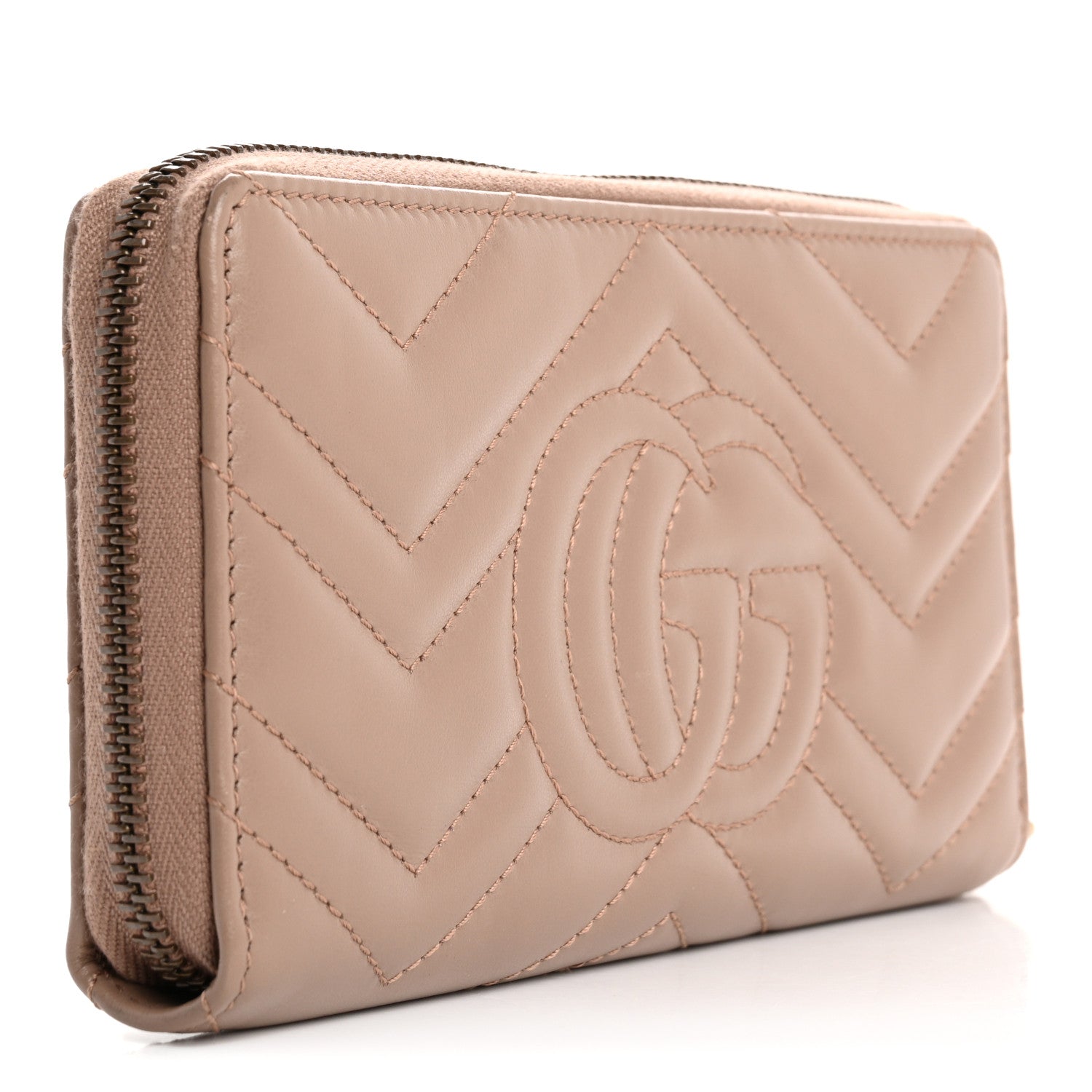 Calfskin Matelasse GG Marmont Zip Around Wallet Porcelain Rose