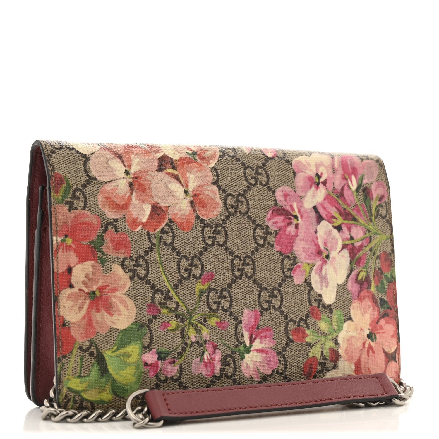 GG Supreme Monogram Blooms Chain Wallet Beige Multicolor Dry Rose