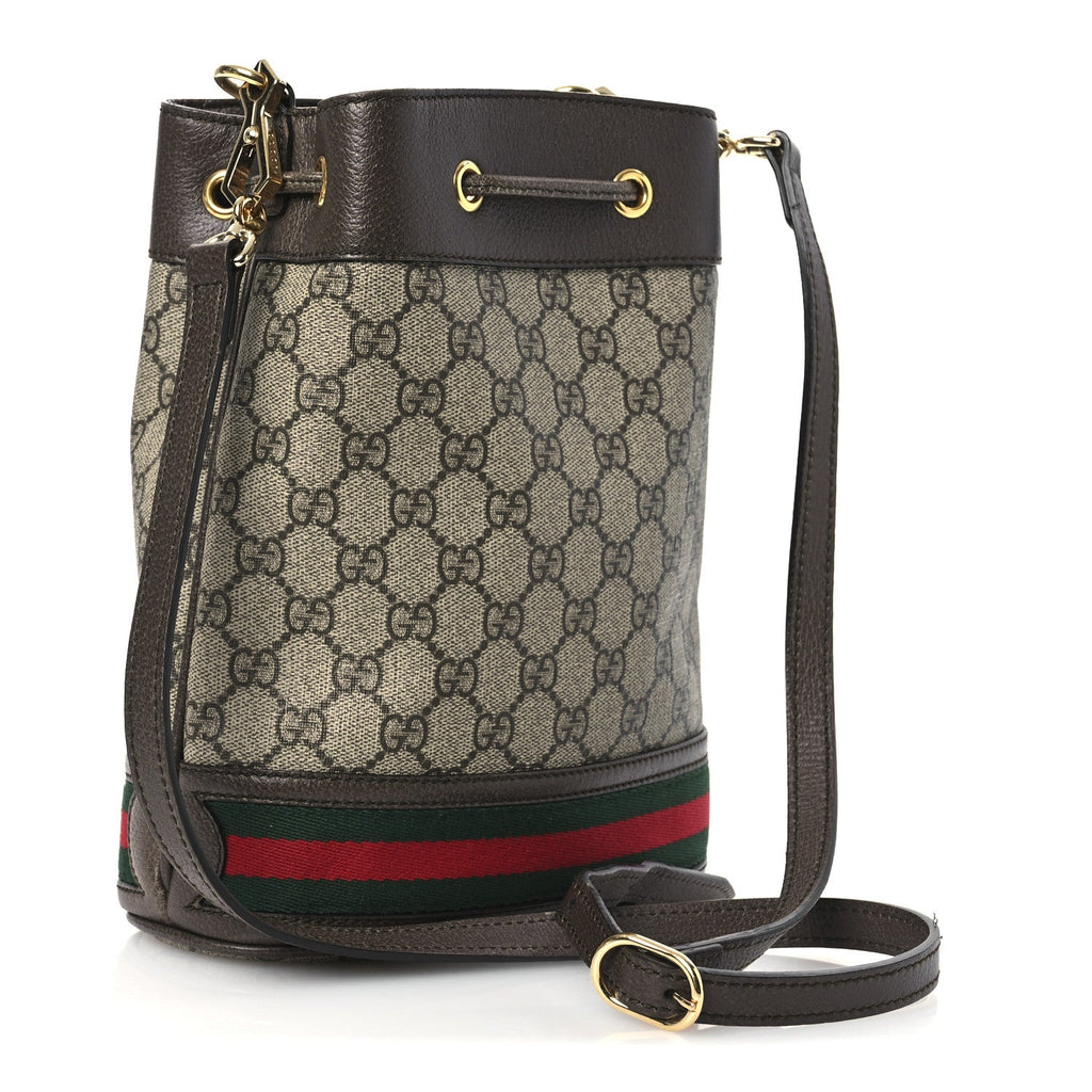 GG Supreme Monogram Web Small Ophidia Bucket Bag Brown