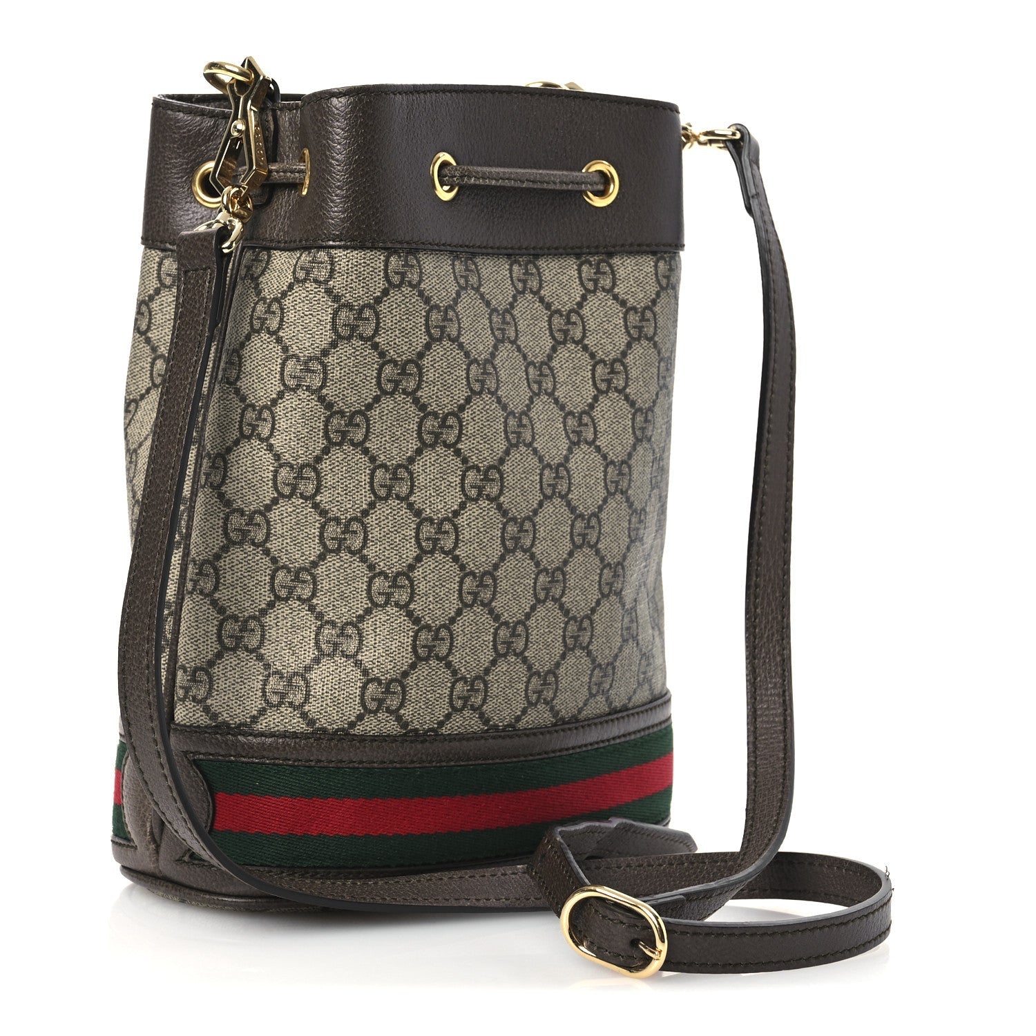 GG Supreme Monogram Web Small Ophidia Bucket Bag Brown