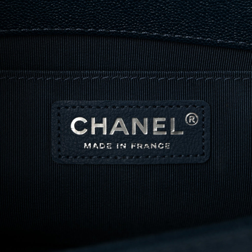 Caviar Quilted Medium Boy Flap Dark Blue