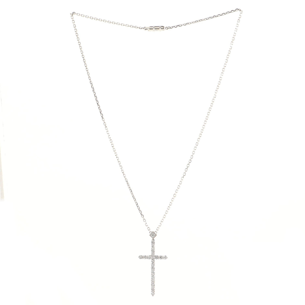 Cross Pendant Necklace 18K White Gold and Diamonds Large