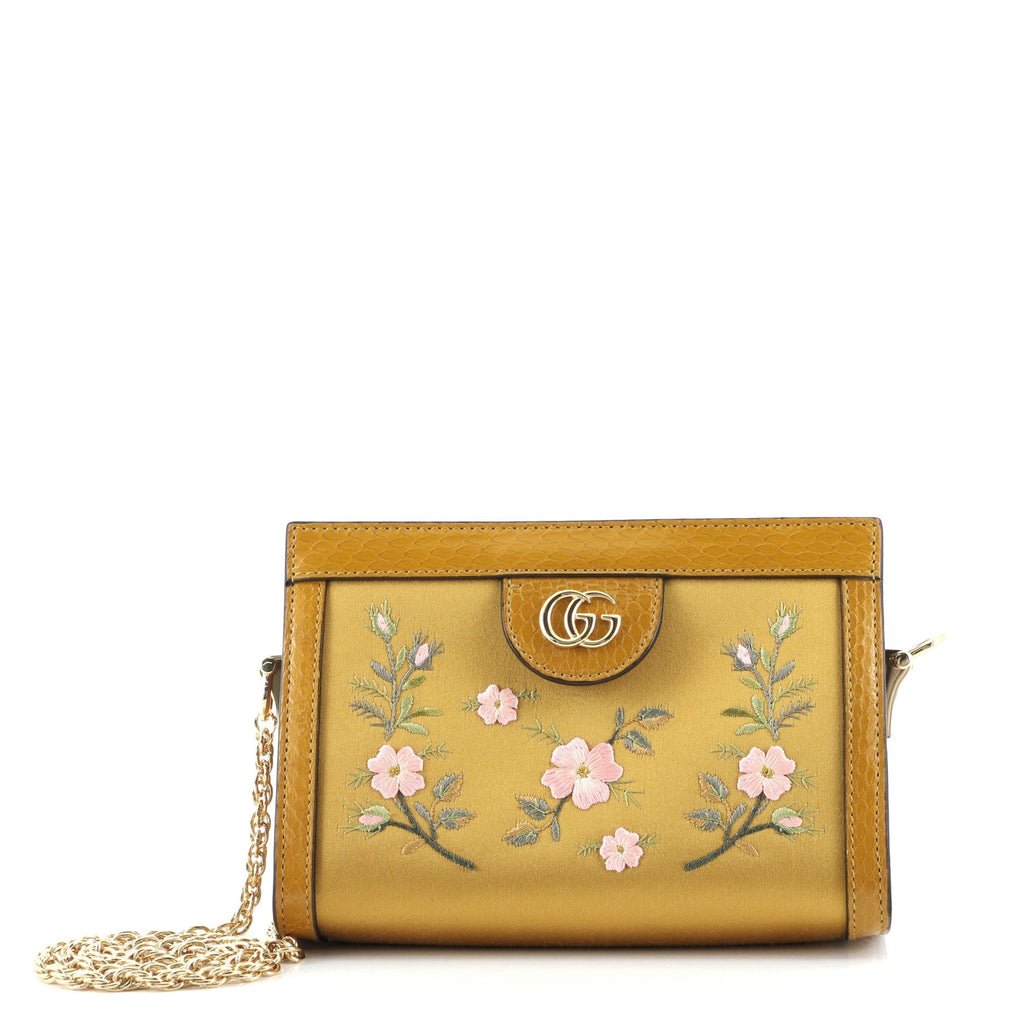 Ophidia Chain Shoulder Bag Embroidered Satin with Snakeskin Mini