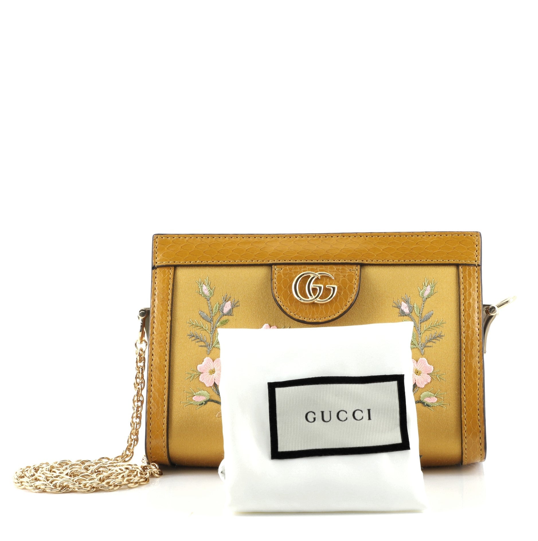 Ophidia Chain Shoulder Bag Embroidered Satin with Snakeskin Mini