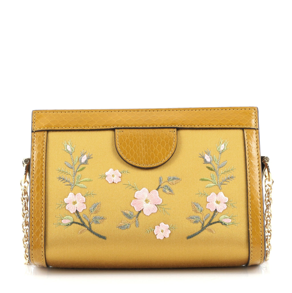 Ophidia Chain Shoulder Bag Embroidered Satin with Snakeskin Mini
