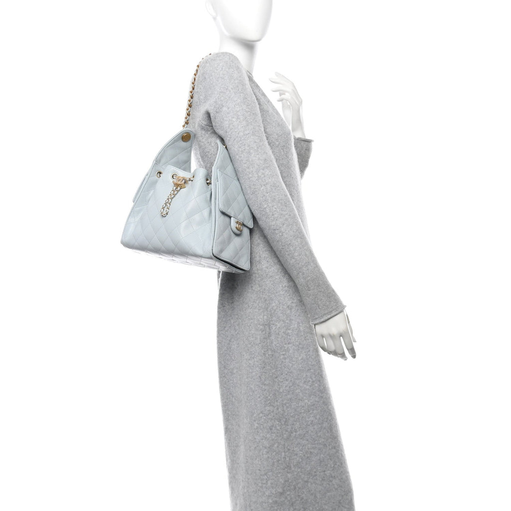 Caviar Quilted Small Chanel 25 Handbag Light Blue