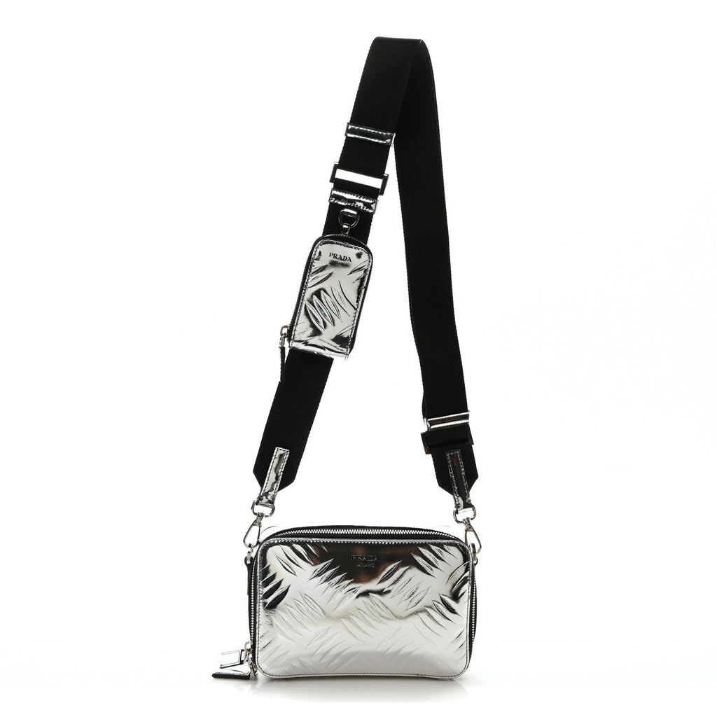 Spazzolato Embossed Small Brique Crossbody Bag Argento