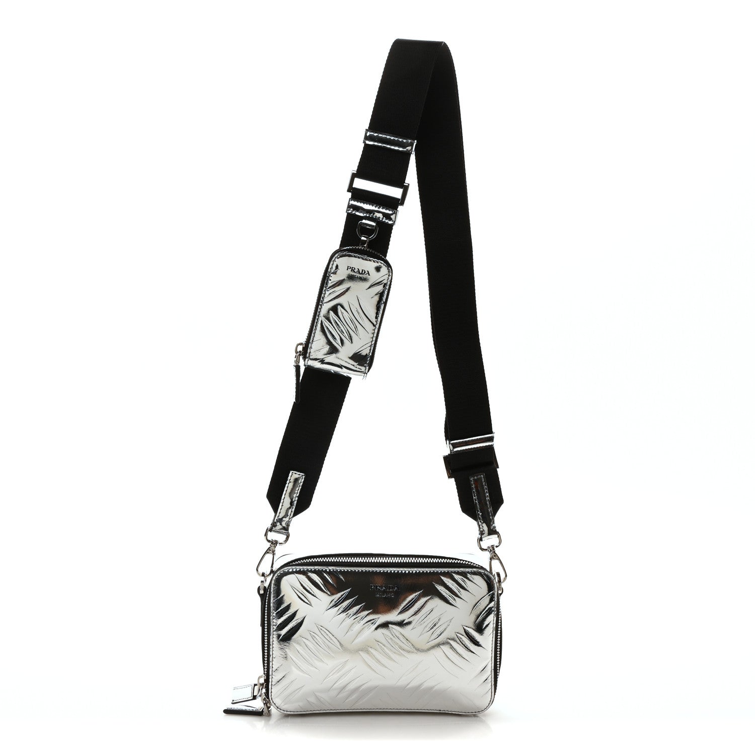 Spazzolato Embossed Small Brique Crossbody Bag Argento