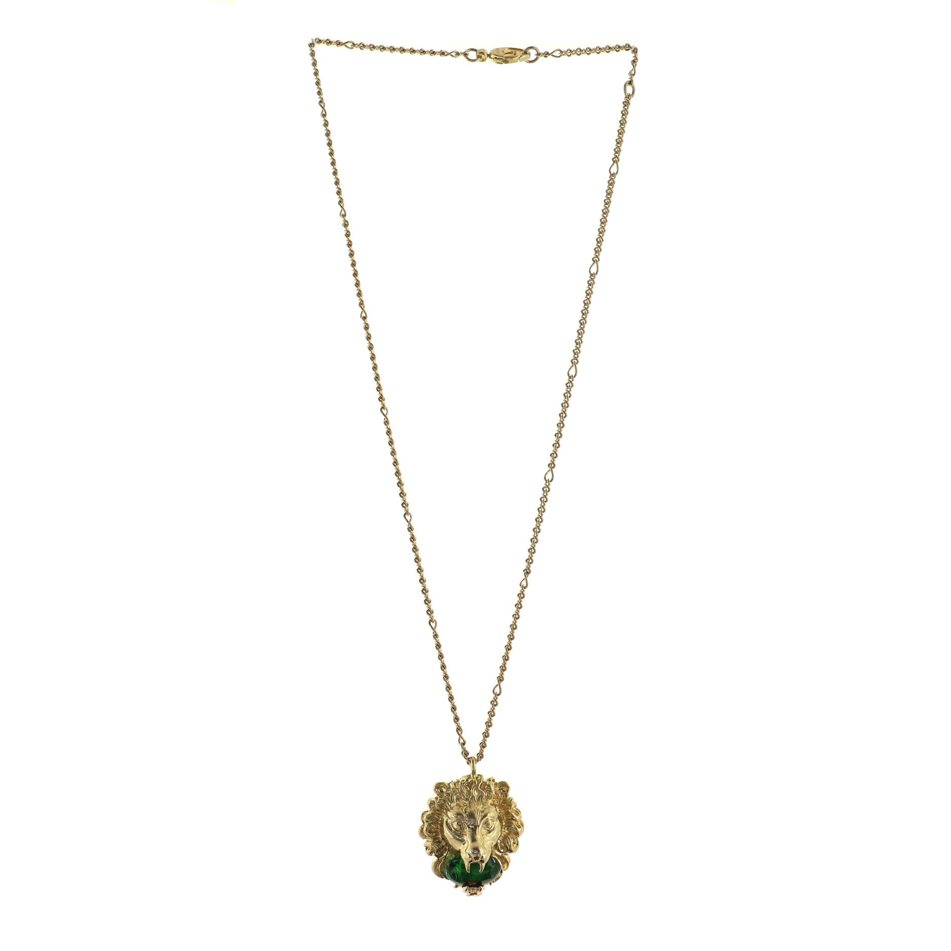 Lion Head Pendant Necklace Metal and Crystal