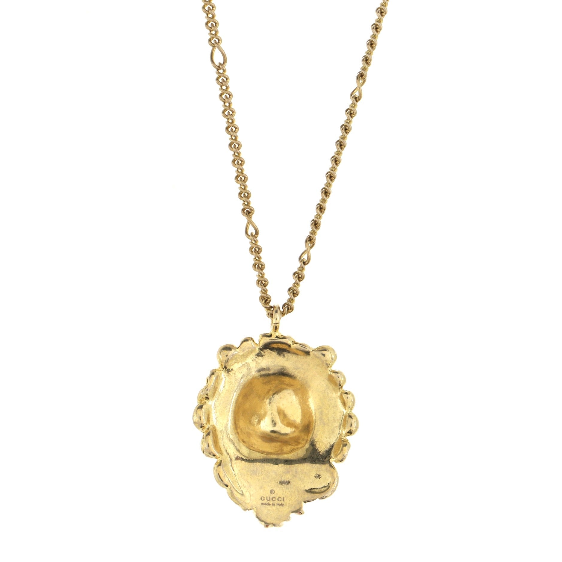Lion Head Pendant Necklace Metal and Crystal