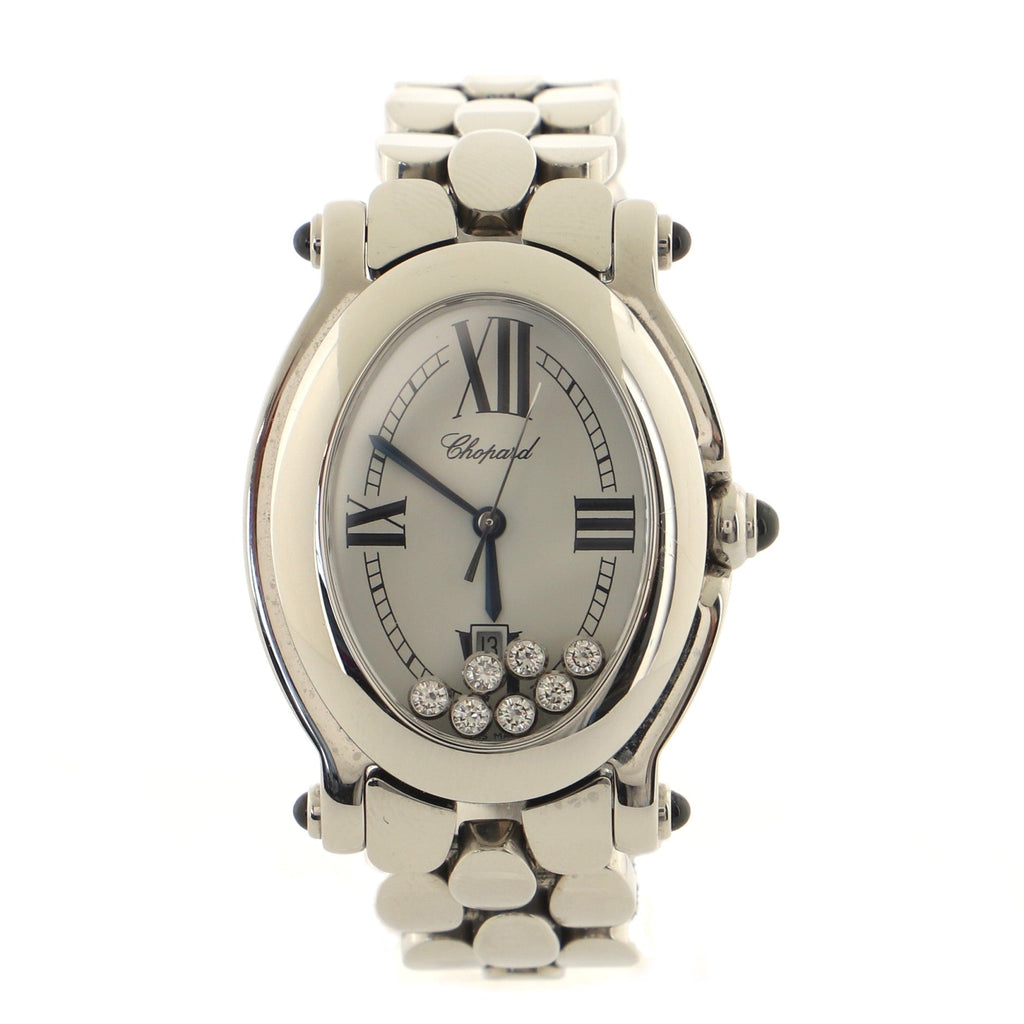 Happy Sport Oval Quartz Watch Stainless Steel with Floating Diamonds 30