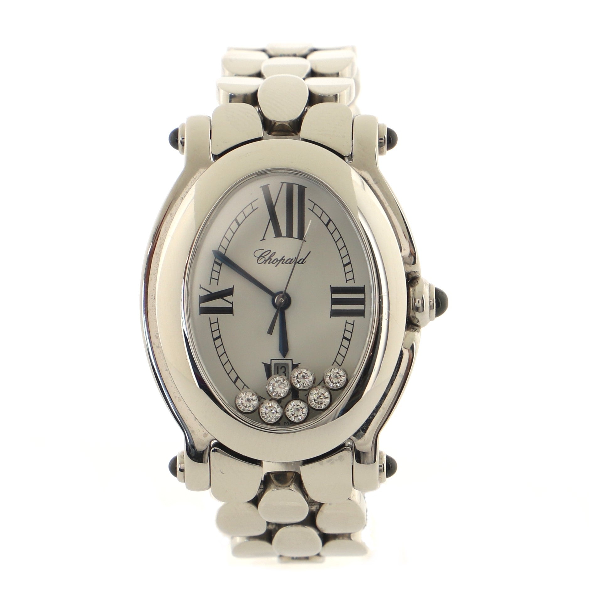 Happy Sport Oval Quartz Watch Stainless Steel with Floating Diamonds 30