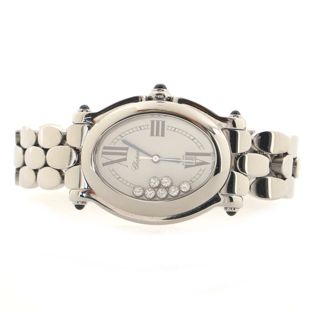 Happy Sport Oval Quartz Watch Stainless Steel with Floating Diamonds 30