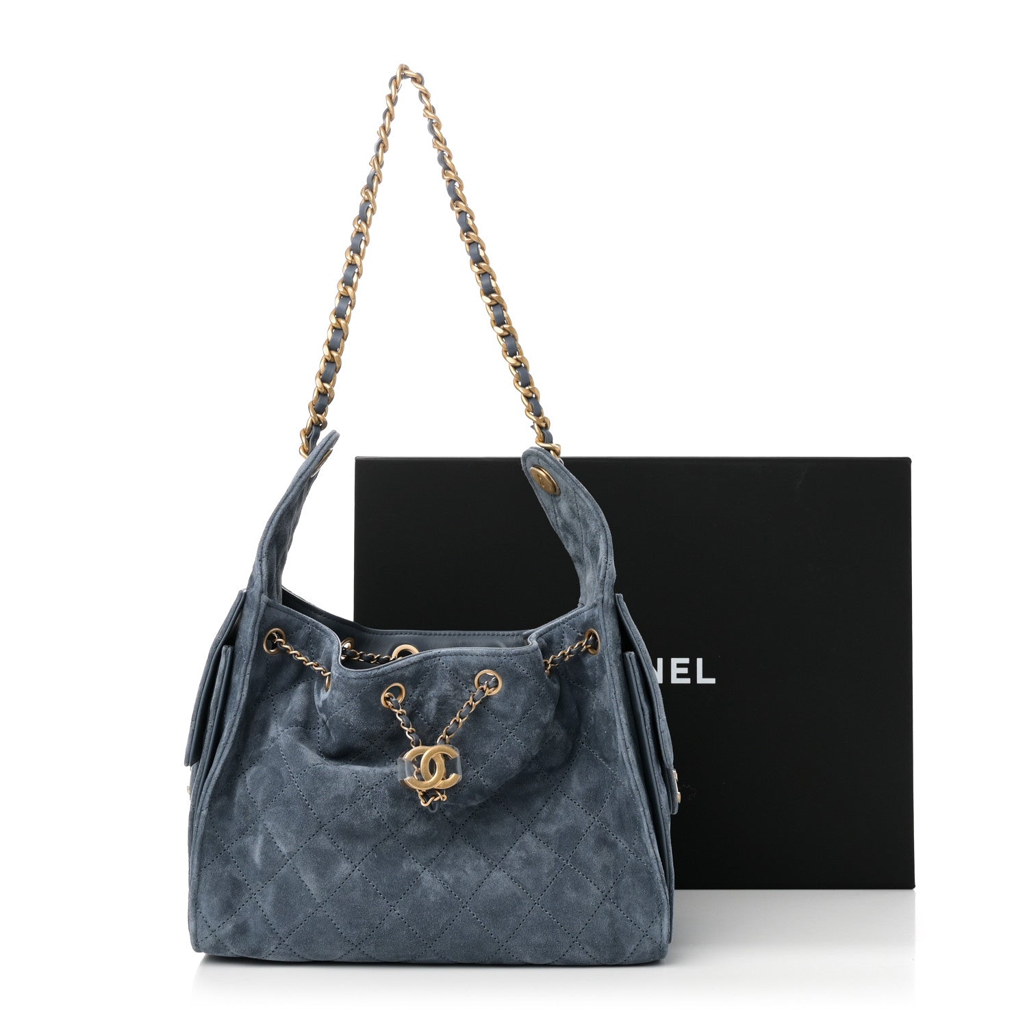 Suede Quilted Small Chanel 25 Handbag Blue