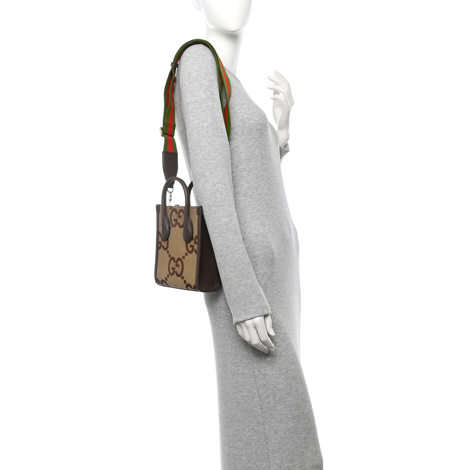 Monogram Jumbo GG Textured Dollar Calfskin Web Mini Vertical Tote Camel Ebony New Acero