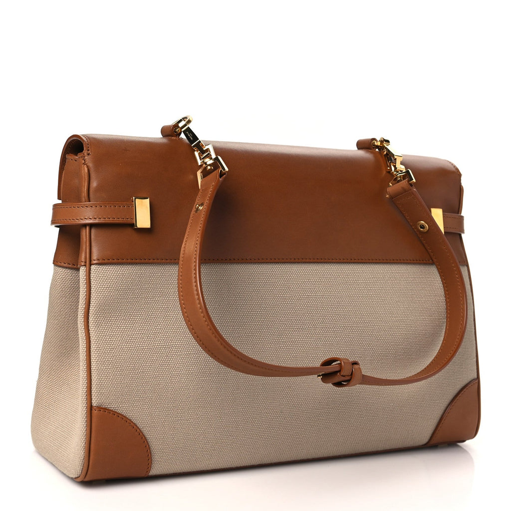 Canvas Calfskin Manhattan Top Handle Natural Beige Brick