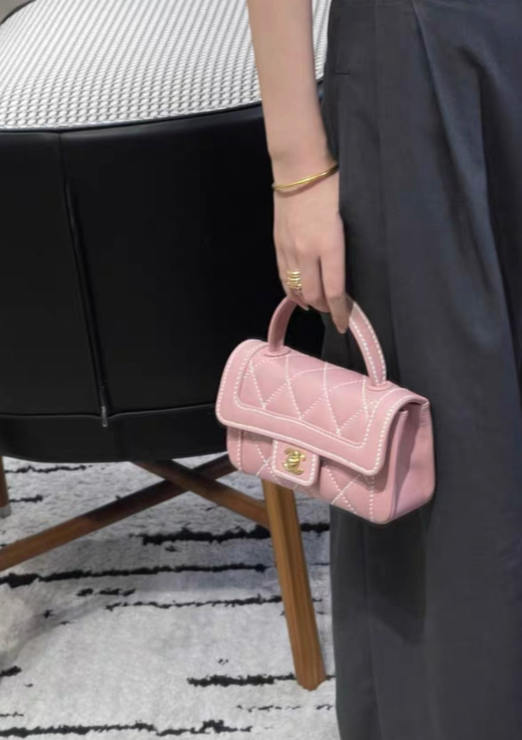 chanel vintage pink mini handbag gold