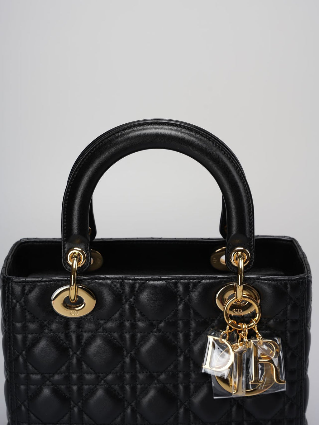 Christian Dior Black Medium Bag in Cannage Lambskin Leather with Gold Hardware