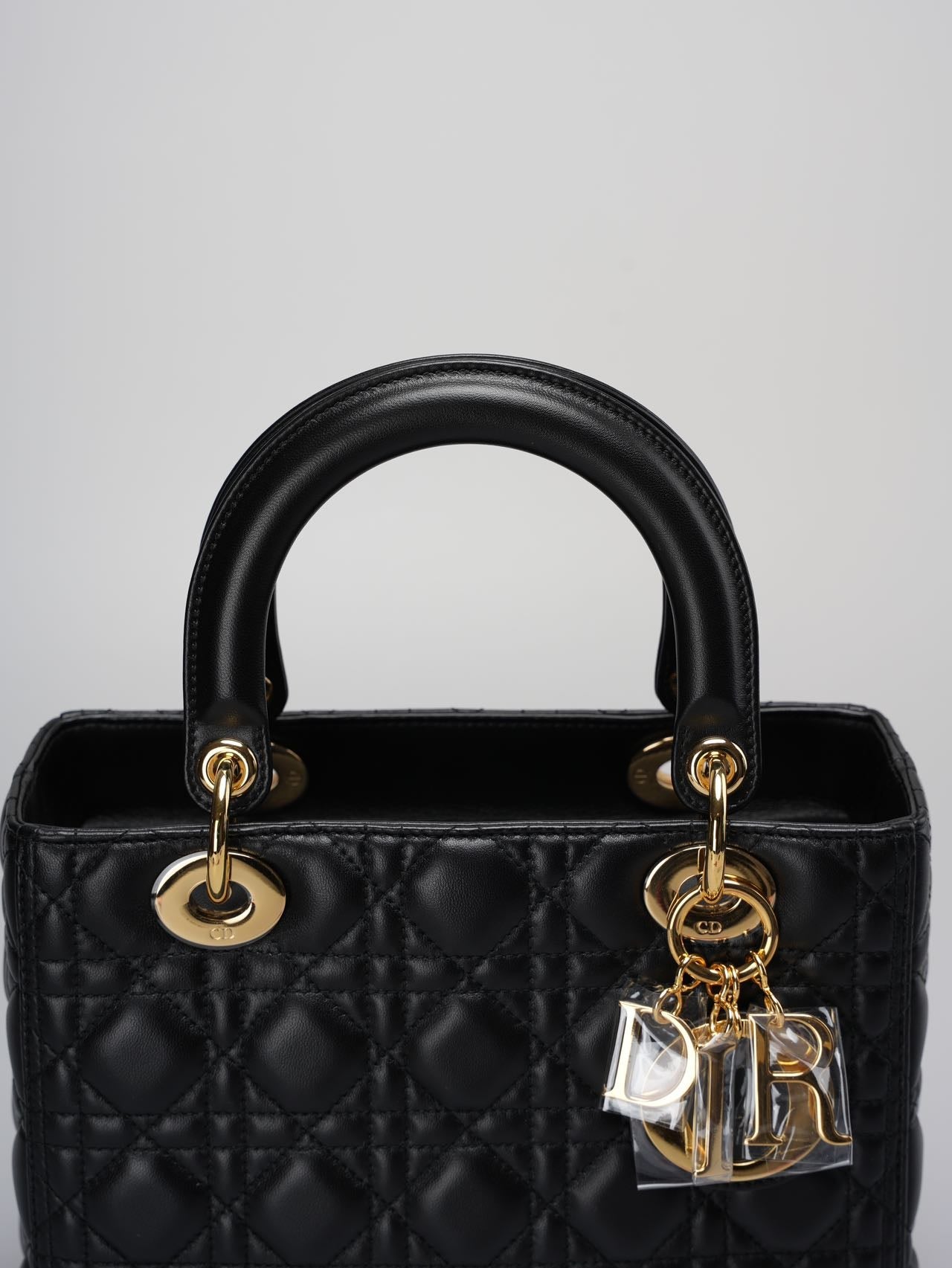 Christian Dior Black Medium Bag in Cannage Lambskin Leather with Gold Hardware