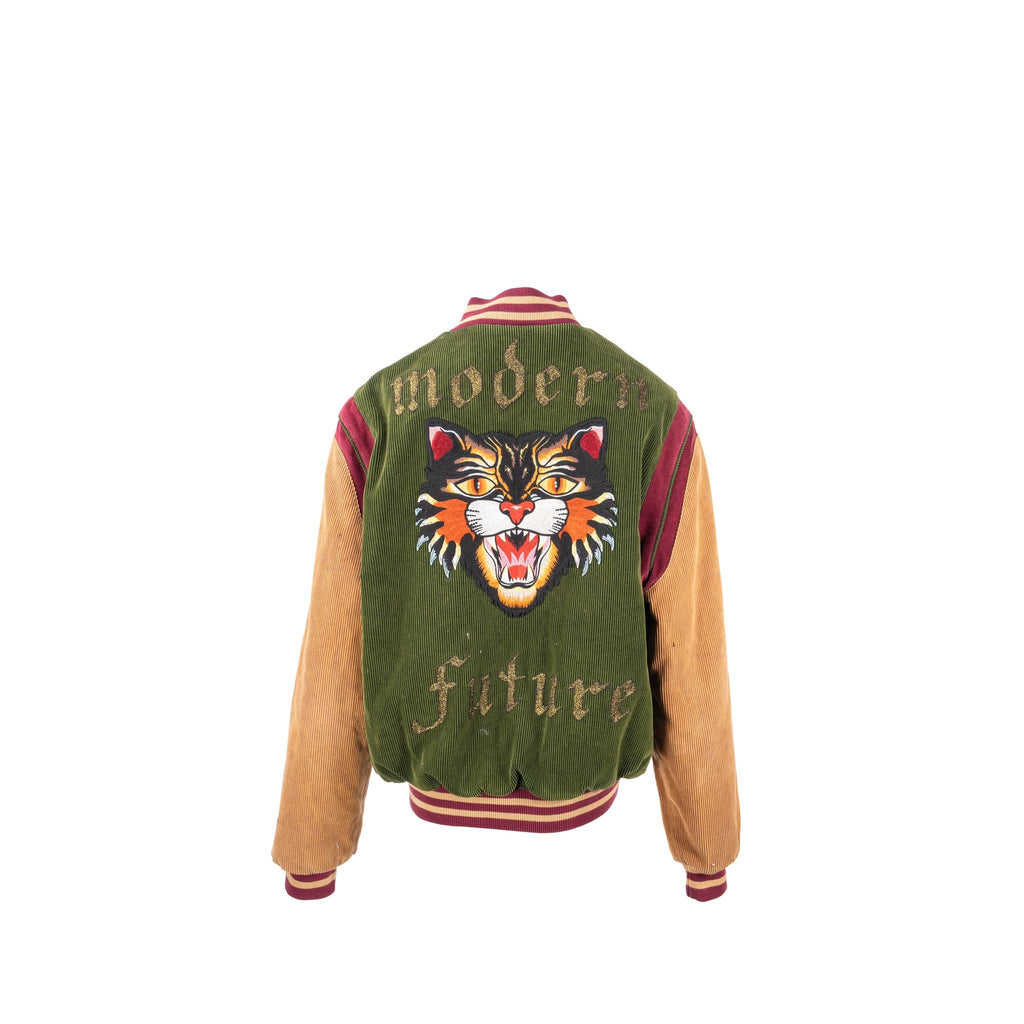 GUCCI Size 48 Embroidered Corduroy �Modern Future� Bomber Jacket Cotton Multicolour