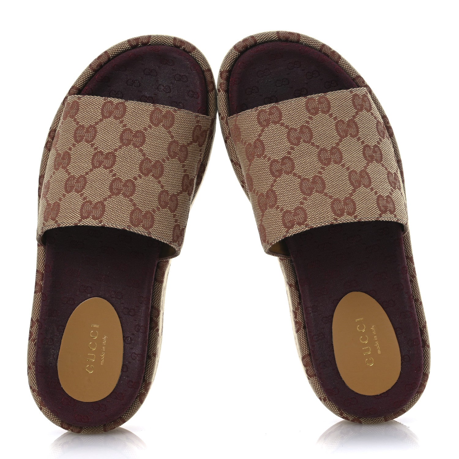 Canvas GG Monogram Angelina Platform Slide Sandals 36 Beige Ruggine