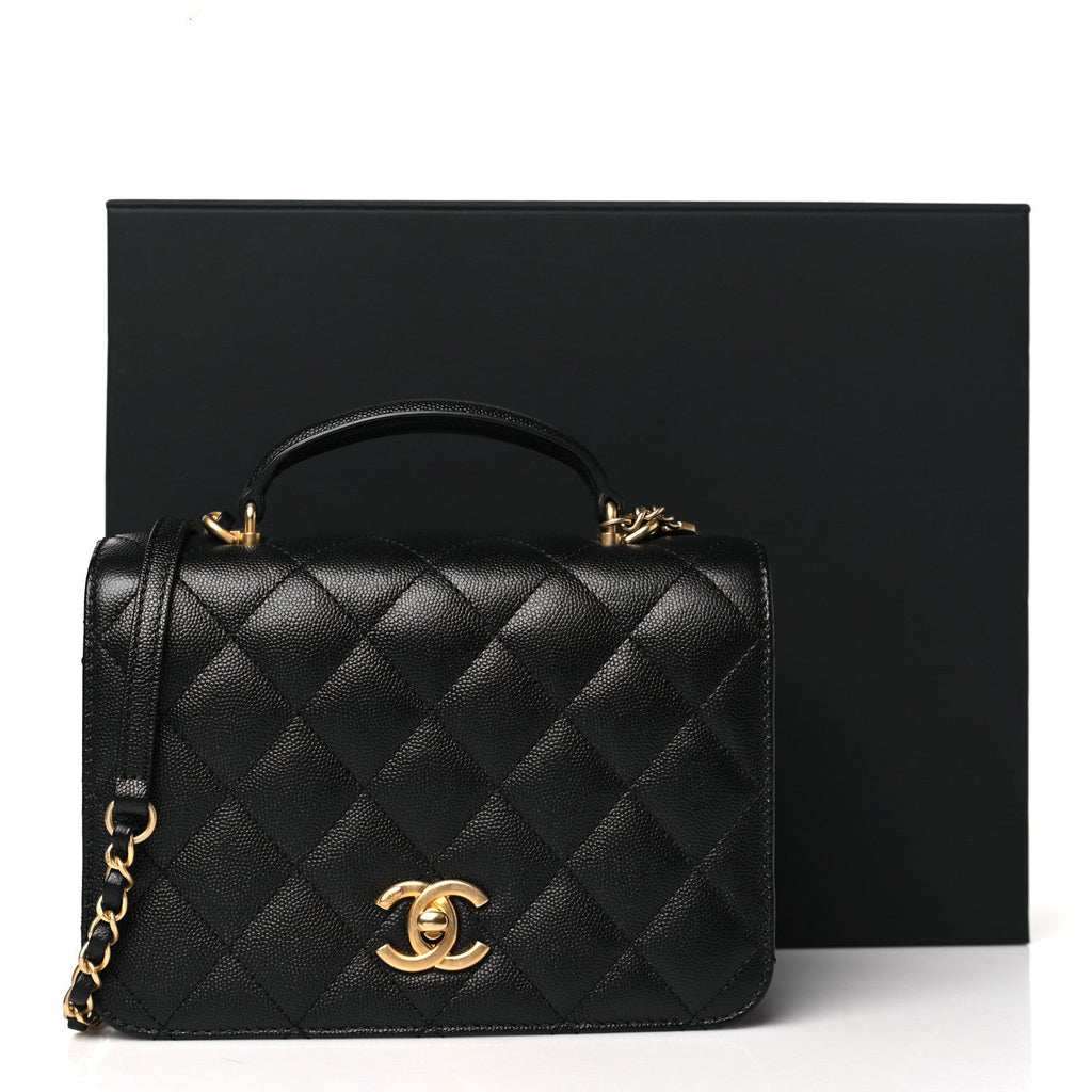 Caviar Quilted Mini Top Handle Flap Black
