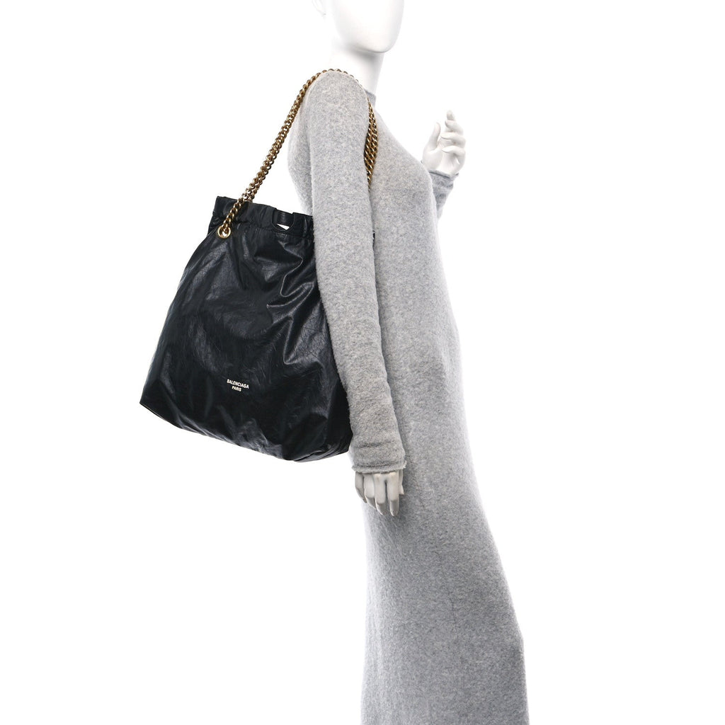 Crushed Calfskin Medium Crush Tote Bag Black