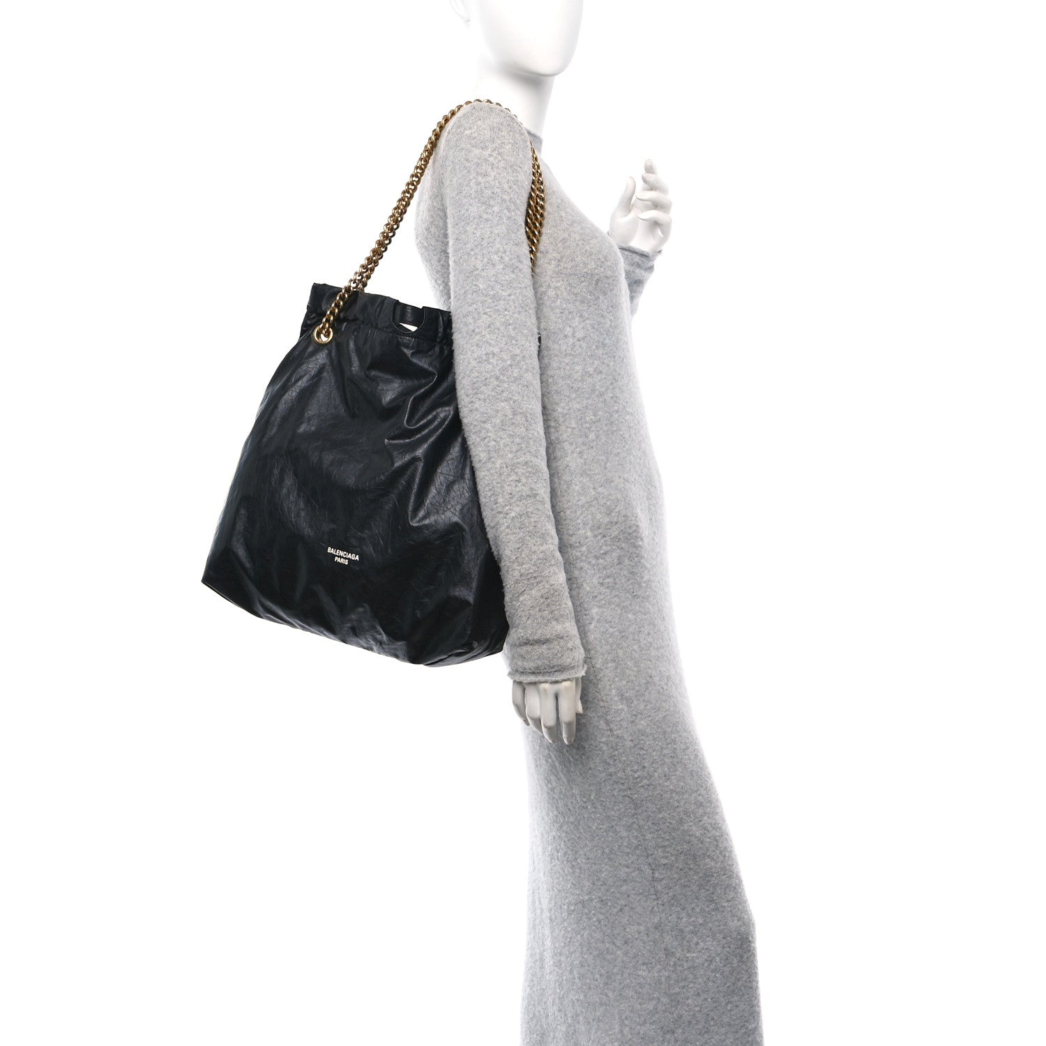 Crushed Calfskin Medium Crush Tote Bag Black