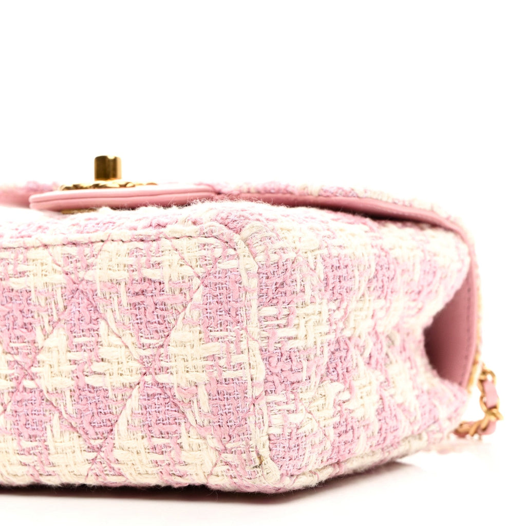 Tweed Handle Crush Top Handle Flap Bag Pink Ecru