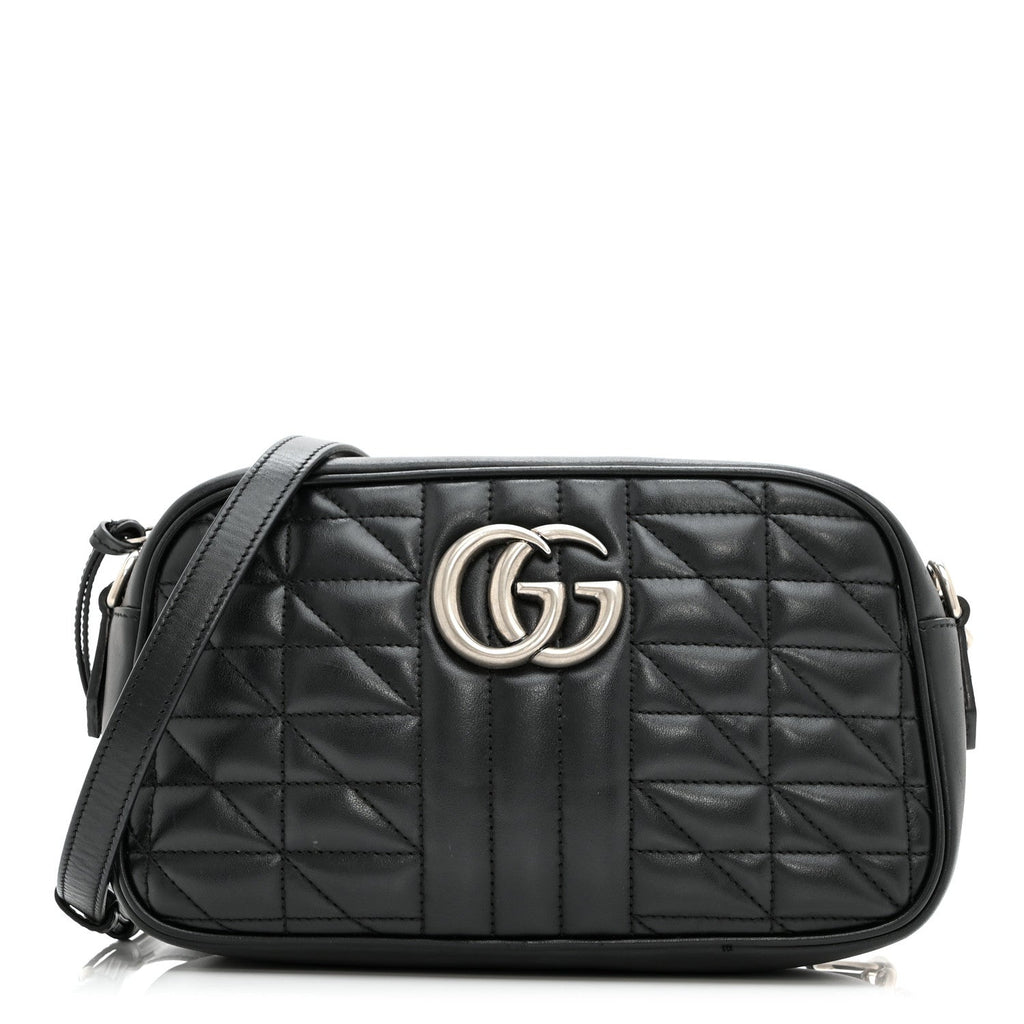 Calfskin Matelasse Aria Small GG Marmont Chain Shoulder Bag Black