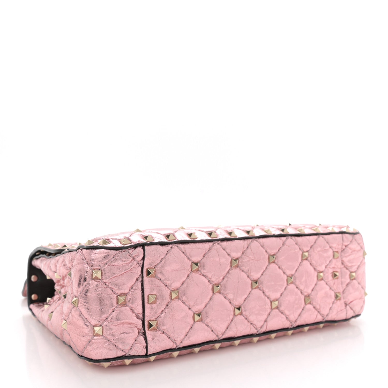 Metallic Wrinkled Lambskin Medium Rockstud Spike Shoulder Bag Lipstick