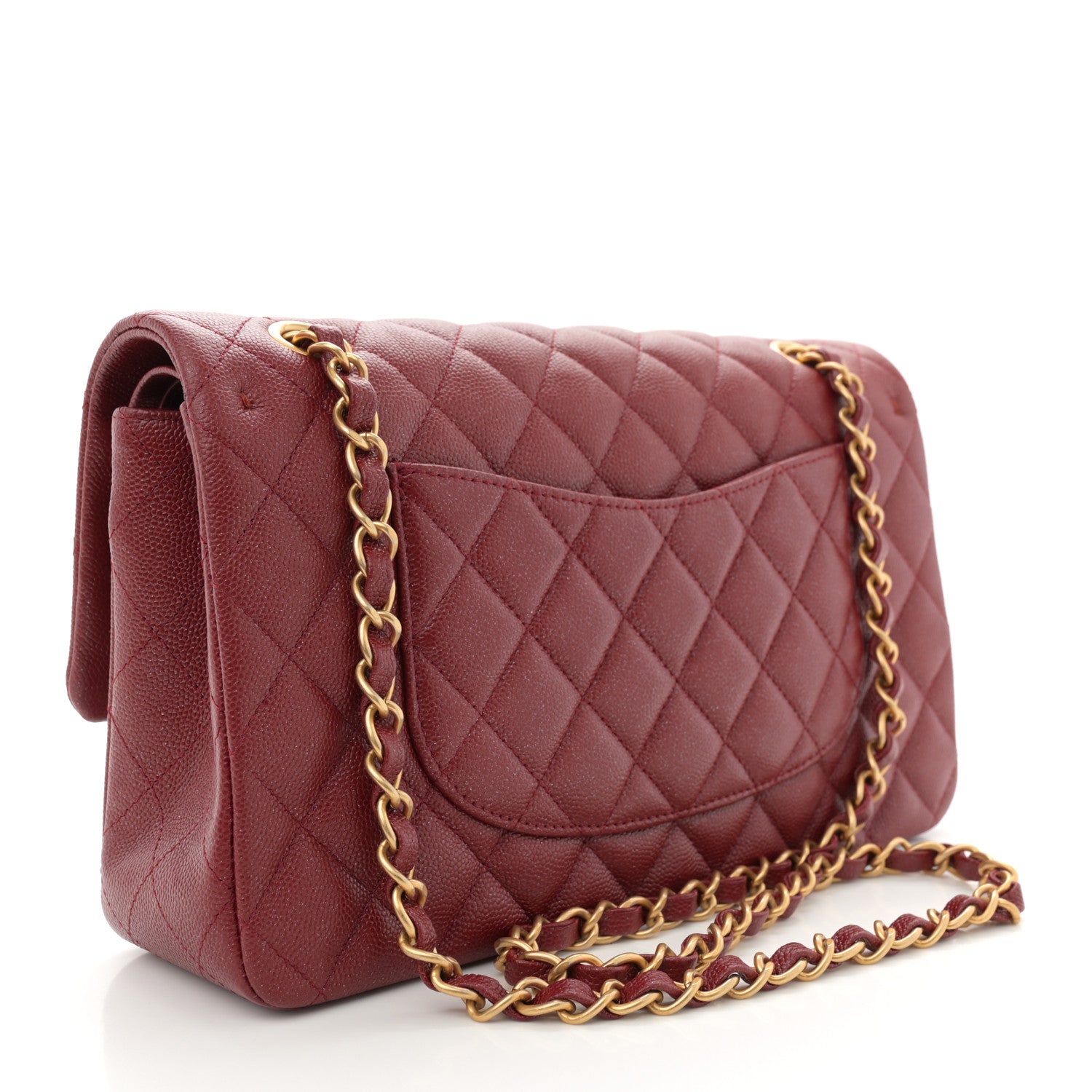 Iridescent Caviar Quilted Medium Double Flap Red