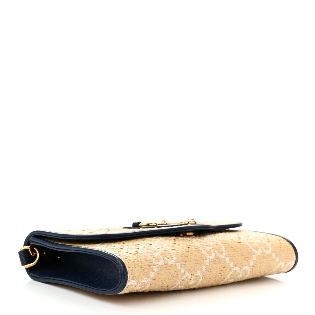 Raffia Textured Dollar Calfskin GG Monogram Web Small Horsebit 1955 Crossbody Bag