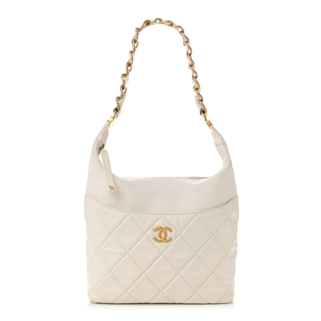 Calfskin Quilted Close To Me Hobo White