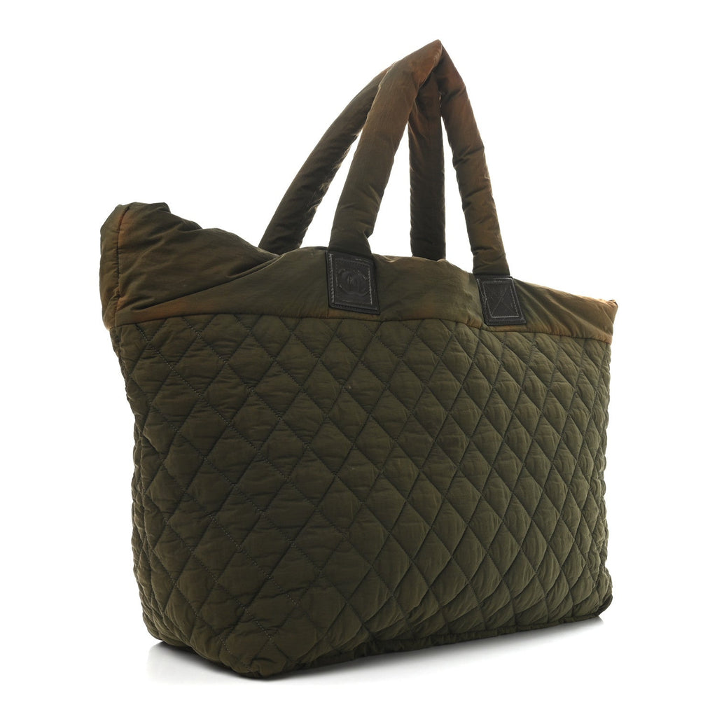 Nylon Quilted Large Coco Cocoon Shopping Tote Green