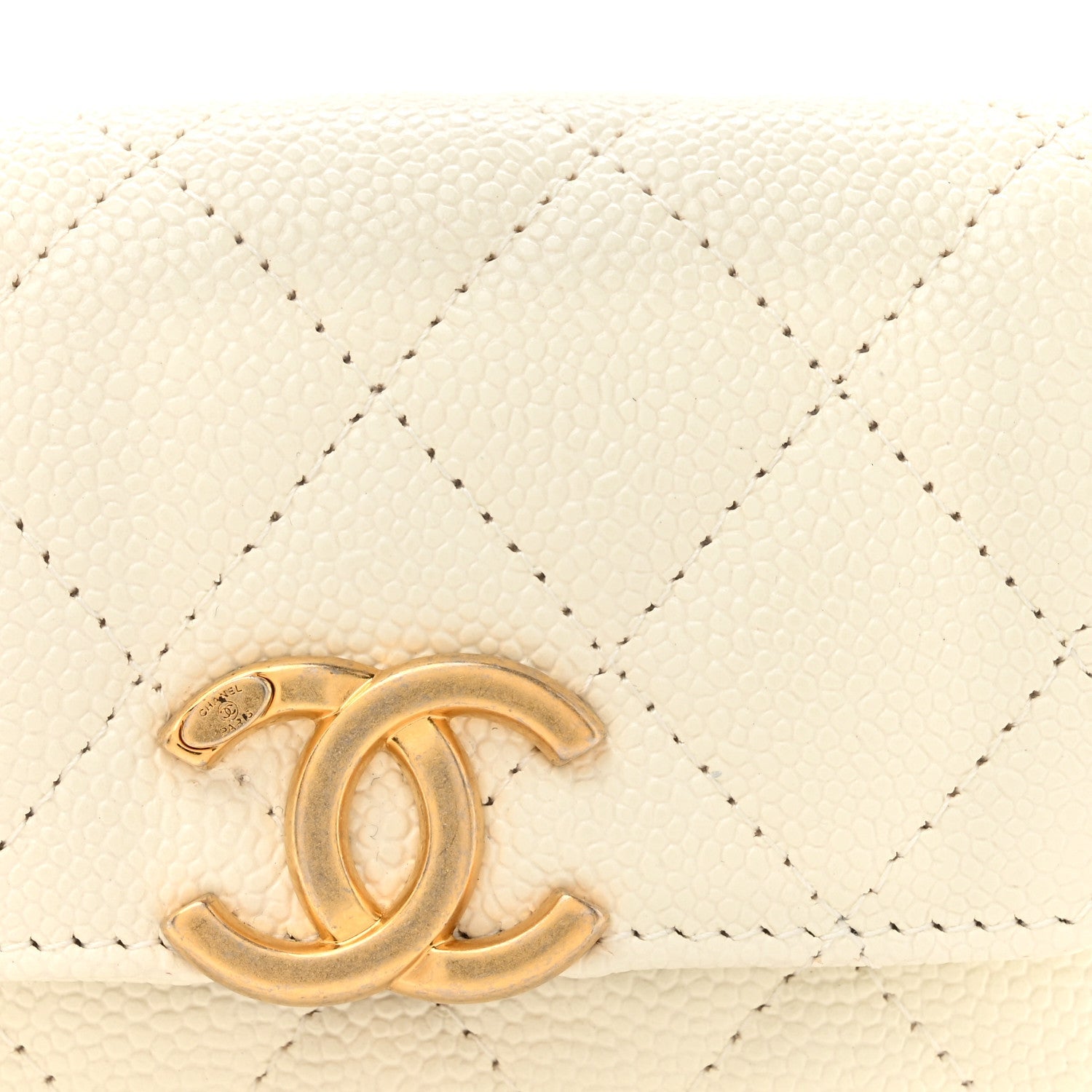 Shiny Caviar Quilted Chain Melody Belt Bag White