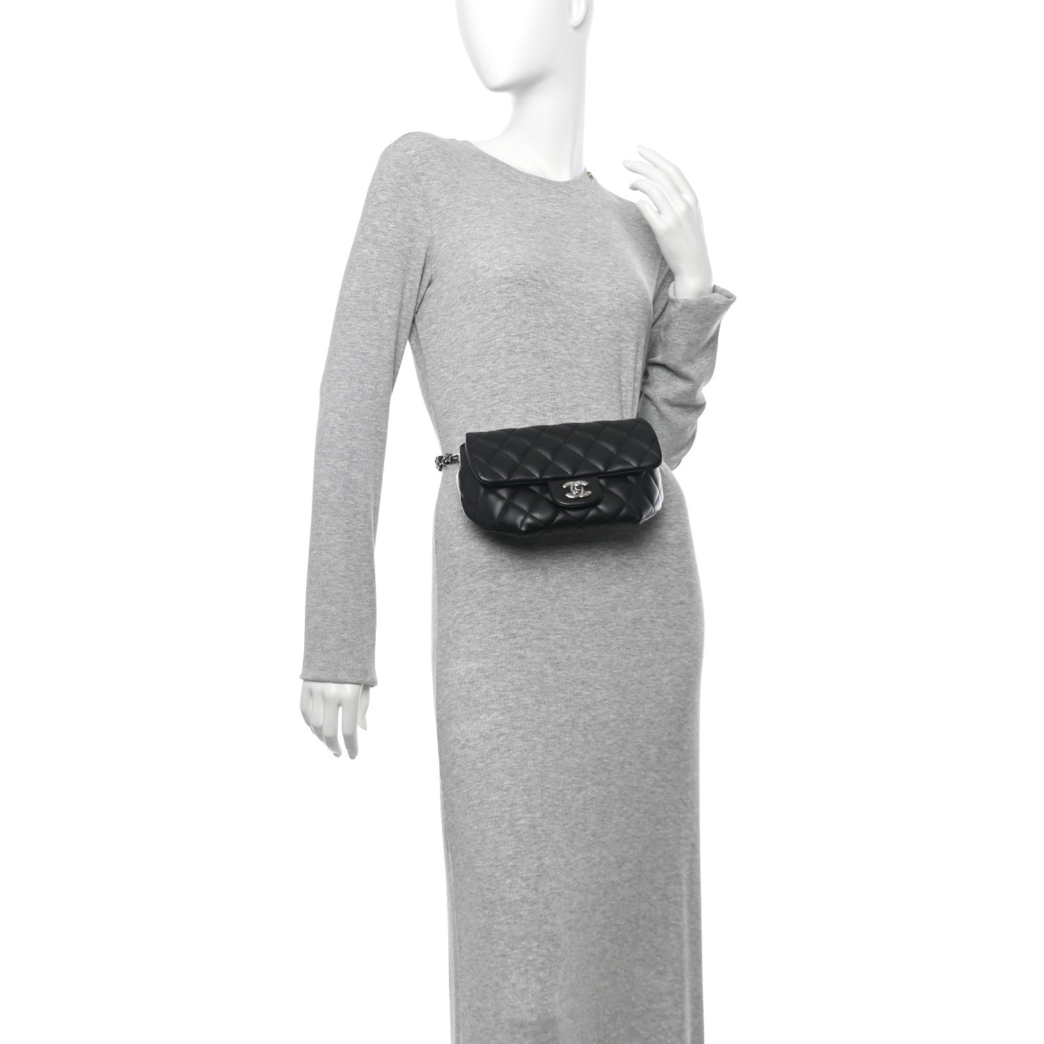 Calfskin Quilted CC Uniform Flap Belt Bag Black