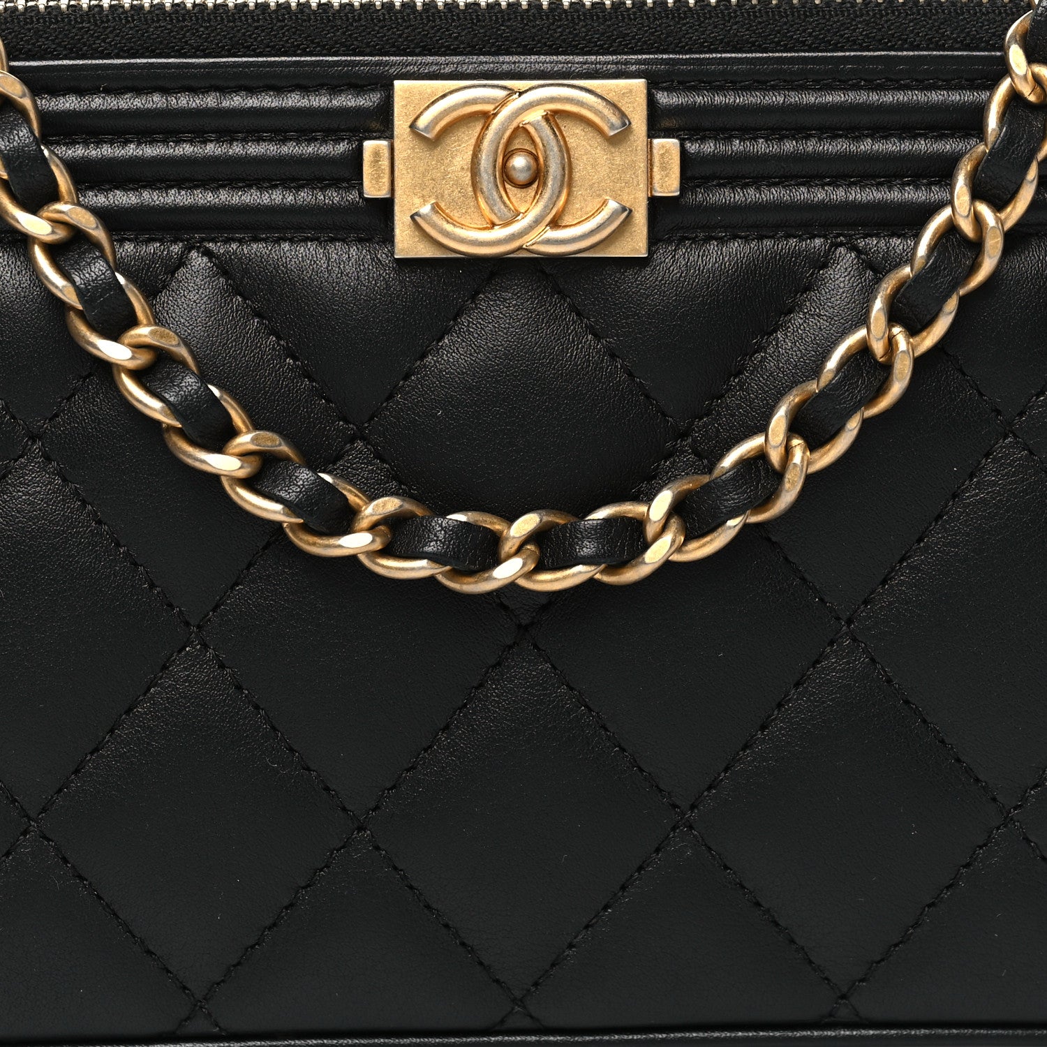 Lambskin Quilted Small Boy Clutch With Chain Black