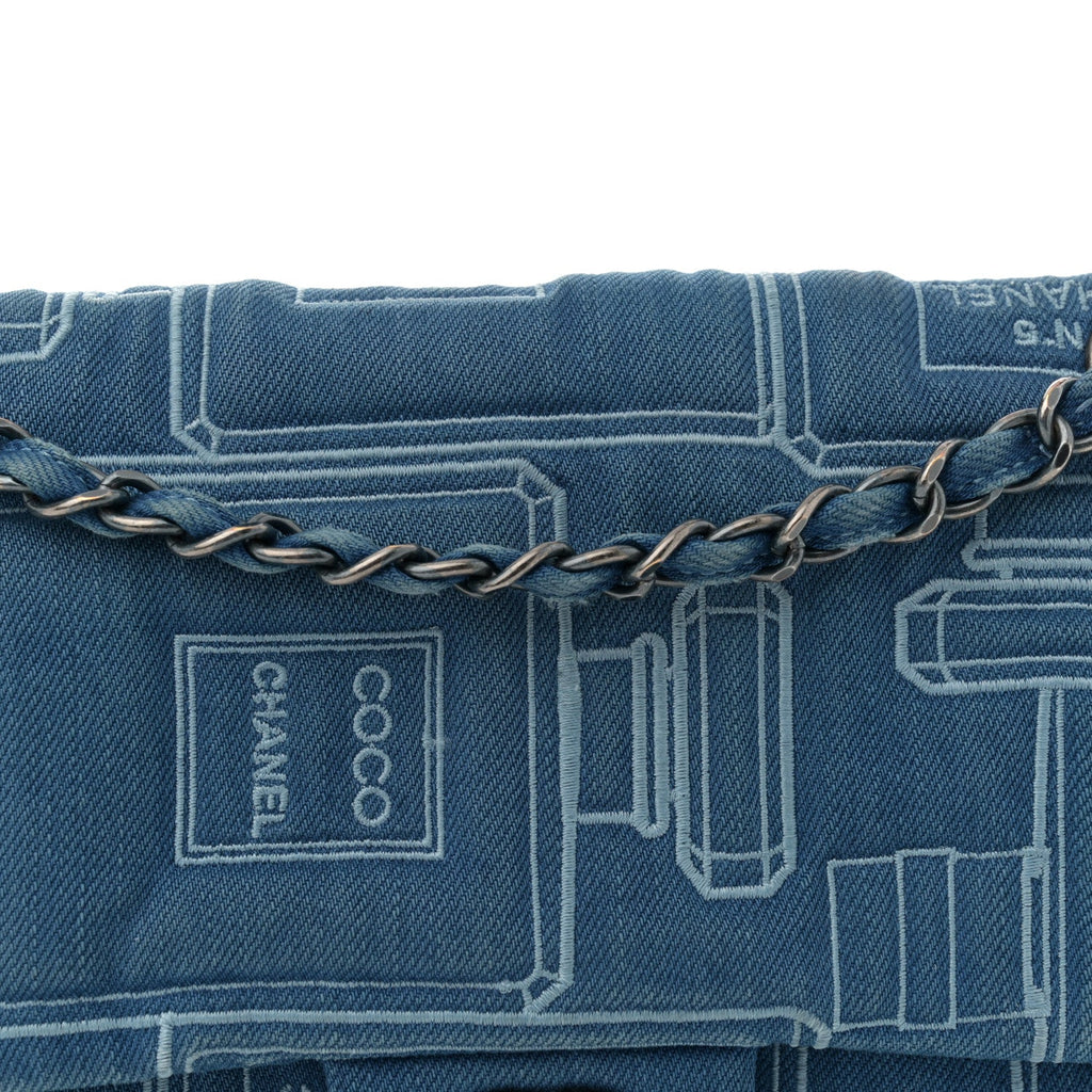 Denim Embroidered Medium Perfume Bottle Flap Light Blue