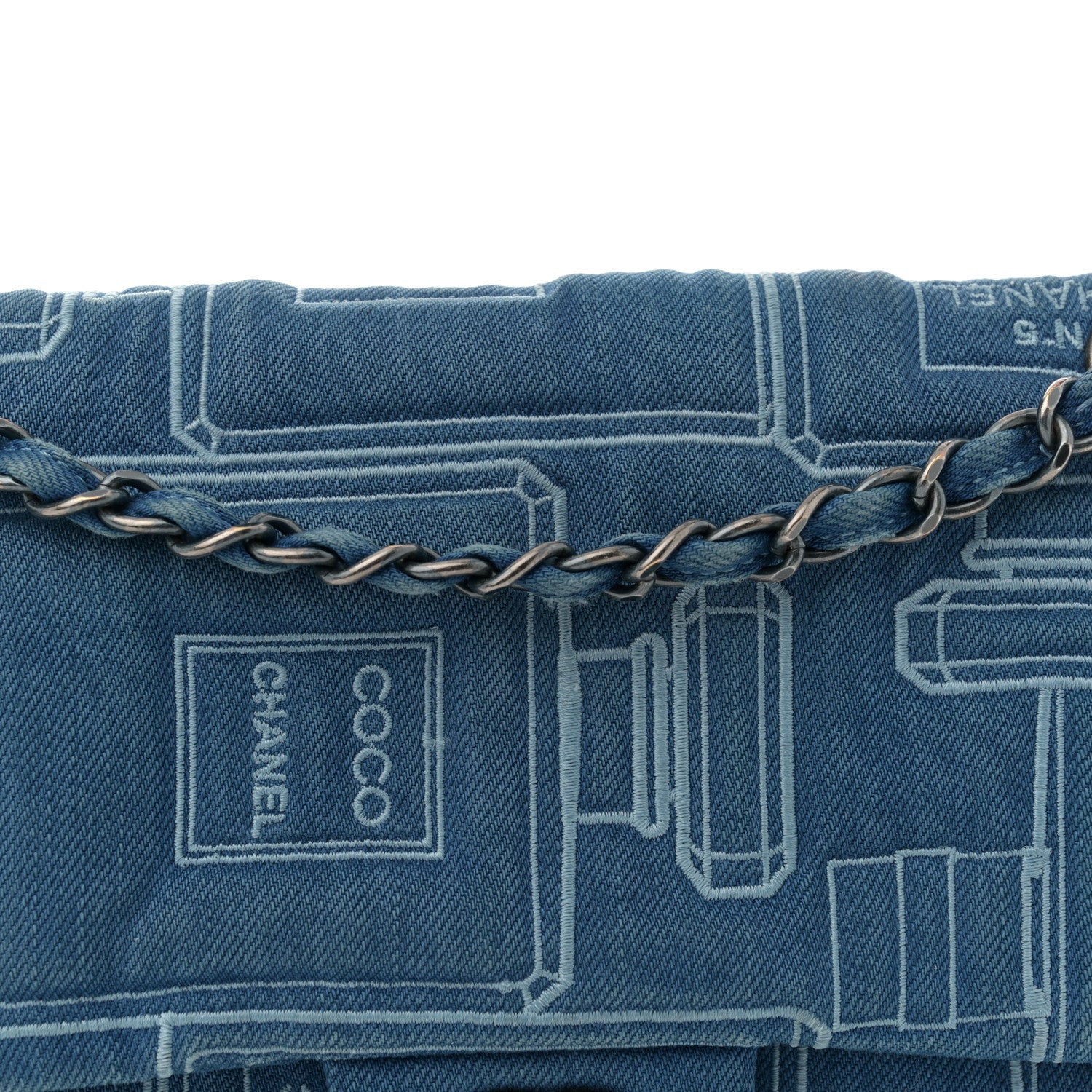 Denim Embroidered Medium Perfume Bottle Flap Light Blue