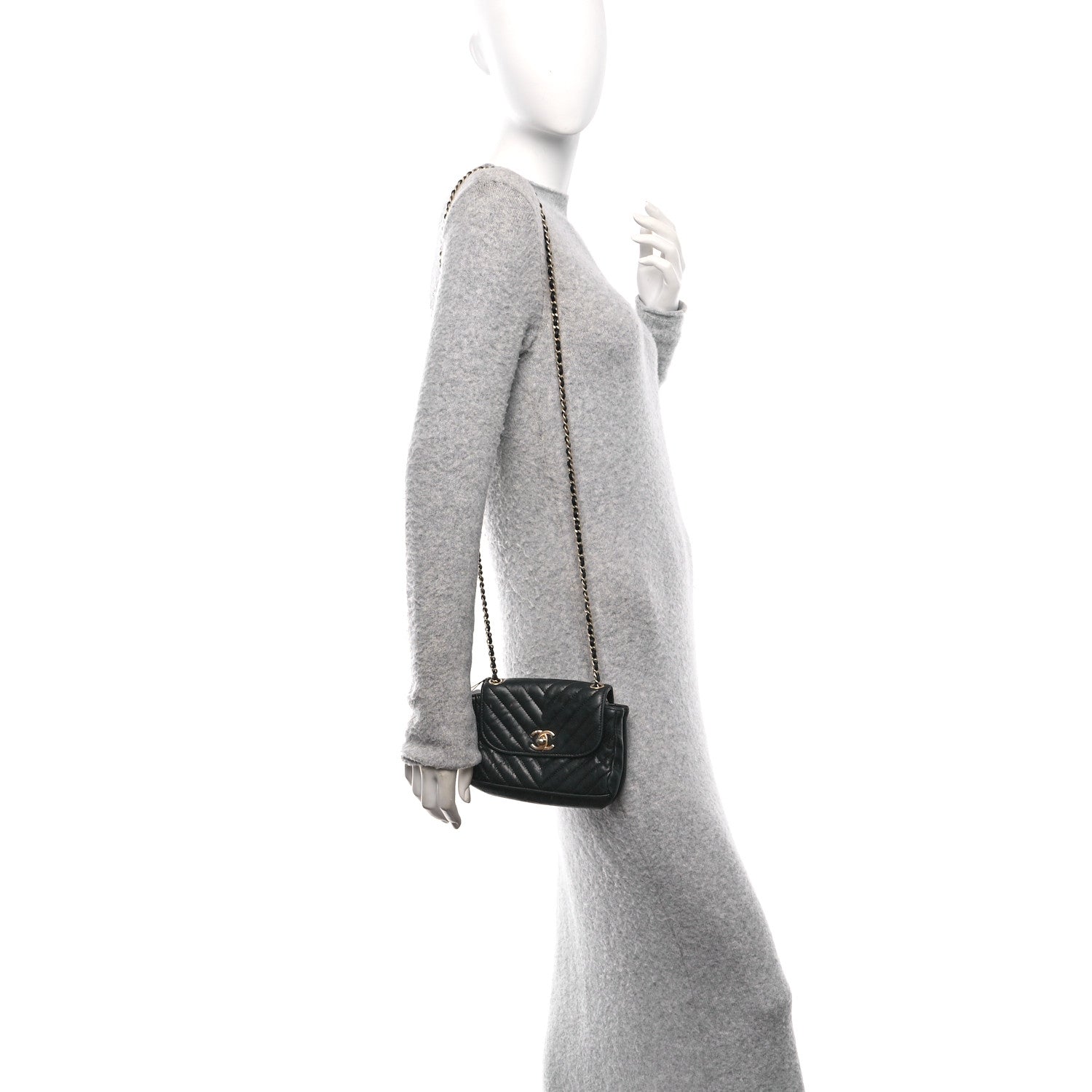 Glazed Calfskin Chevron Quilted Hampton Flap Black