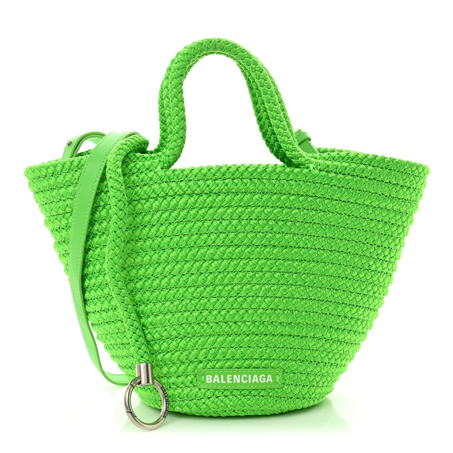 Nylon Lambskin Woven Small Ibiza Basket With Strap Green