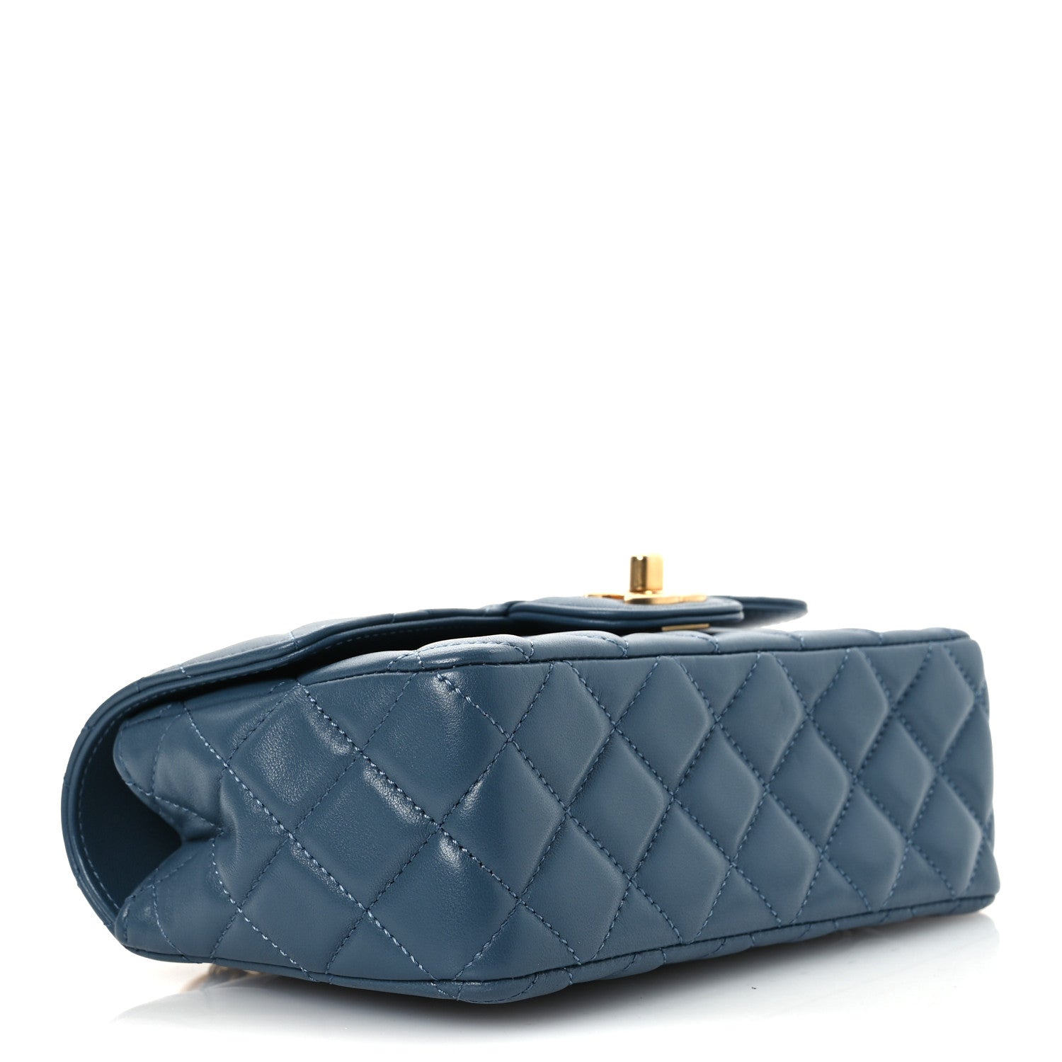Lambskin Quilted Mini Metal Top Handle Rectangular Flap Blue