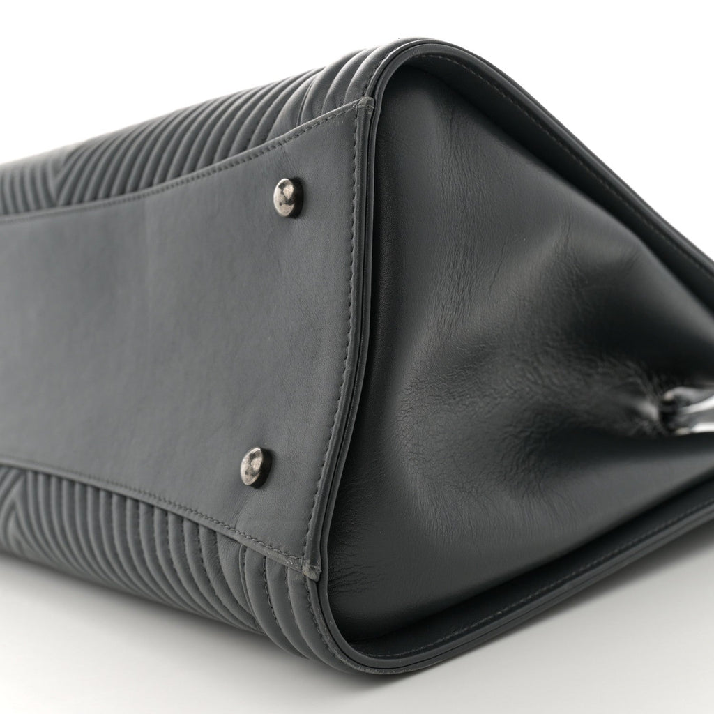 Calfskin Chevron Quilted Boy Shopping Tote Grey