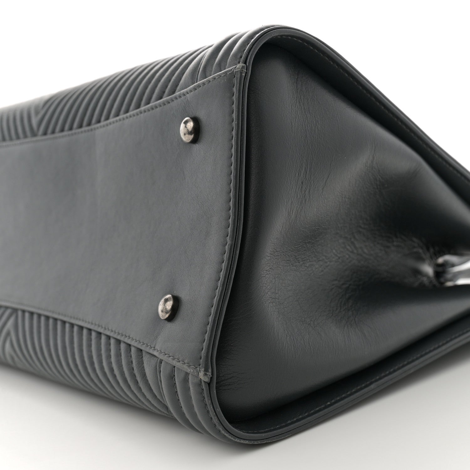 Calfskin Chevron Quilted Boy Shopping Tote Grey