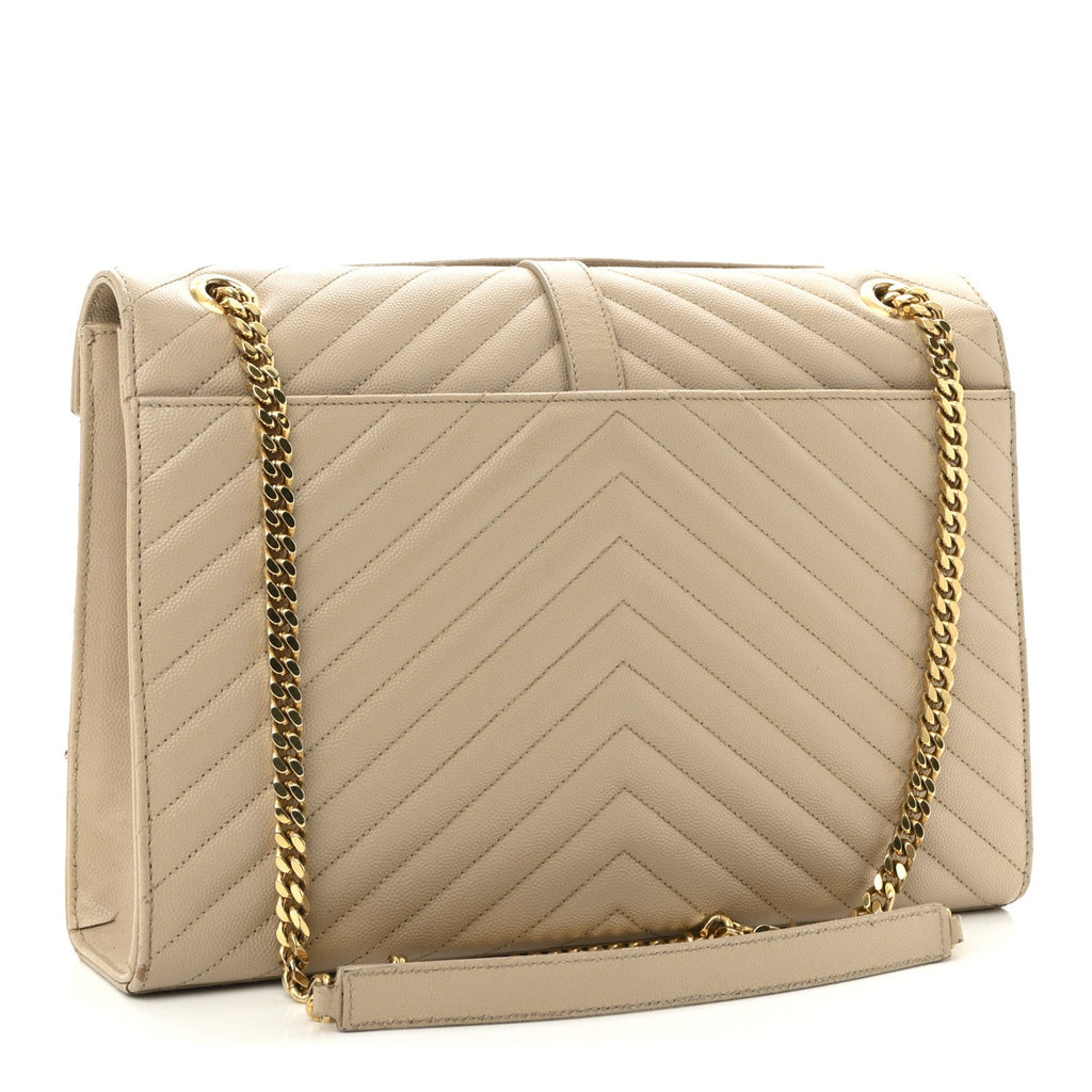 Grain De Poudre Matelasse Chevron Large Monogram Satchel Dark Beige