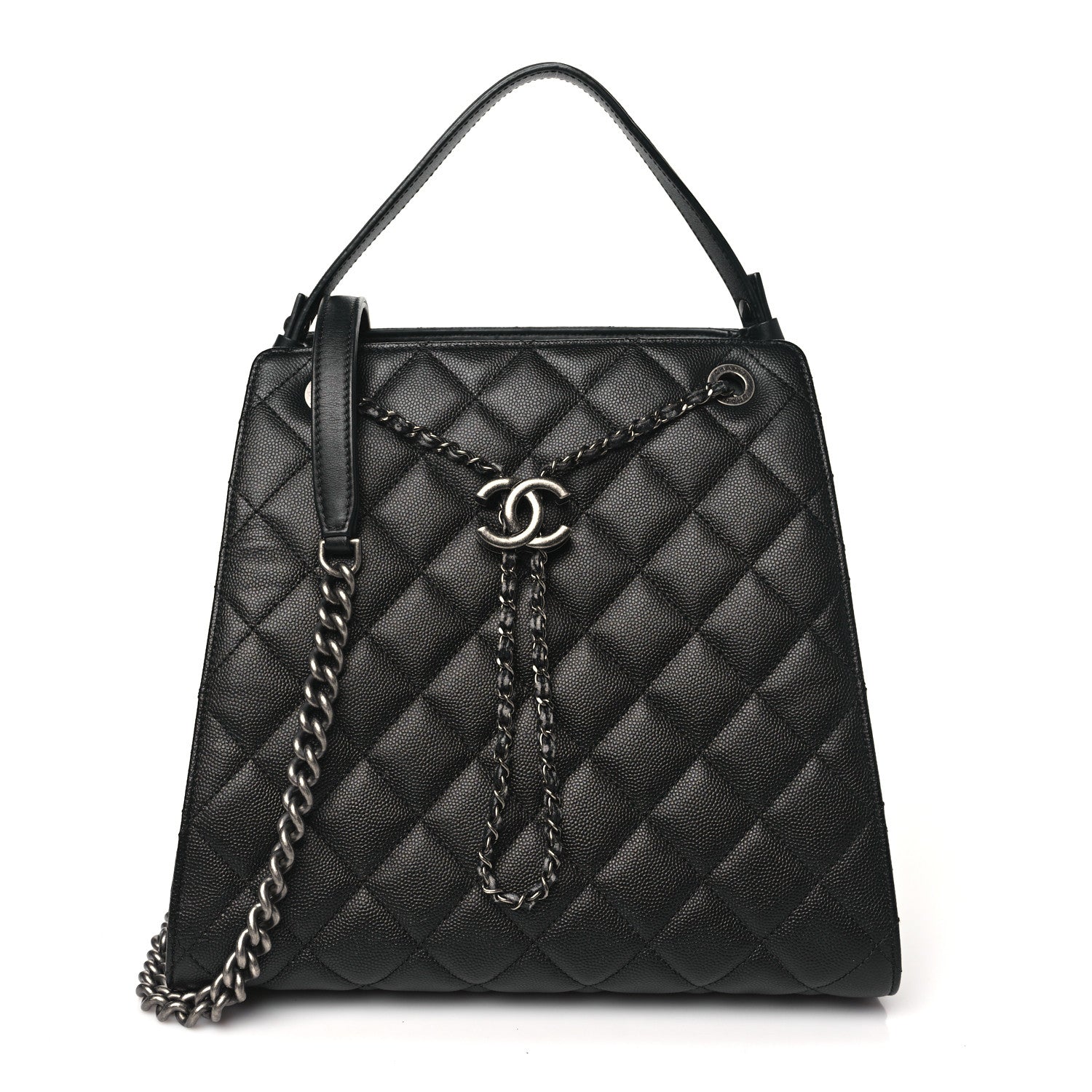 Caviar Quilted Medium CC Bucket Bag Black