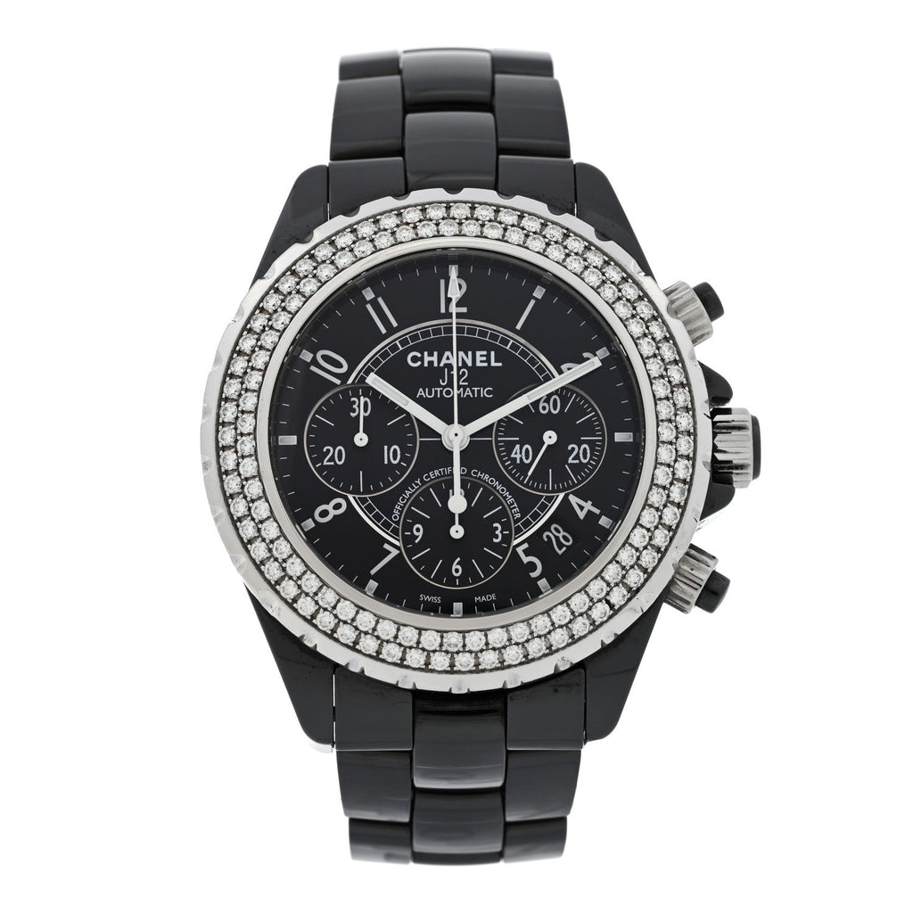 Stainless Steel Ceramic Diamond Bezel 41mm J12 Chronograph Automatic Watch Black